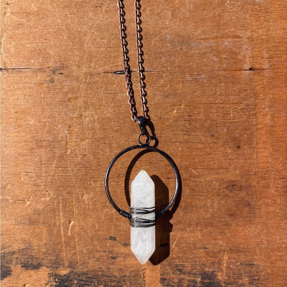 Double Terminate Rose Quartz Wire Wrap Necklace / handmade necklace